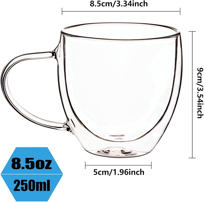 Espresso Cups Set Of 2, Double Walled Glass Coffee Mugs - Image 6
