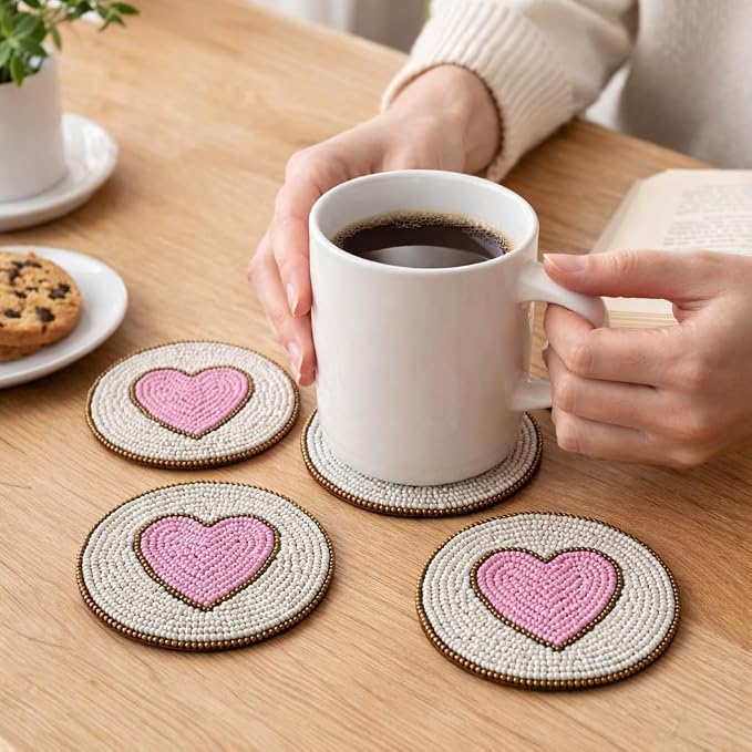 Coasters Set of 4, Handmade Beaded Bar Drink Tabletop Protection Coasters - Image 2