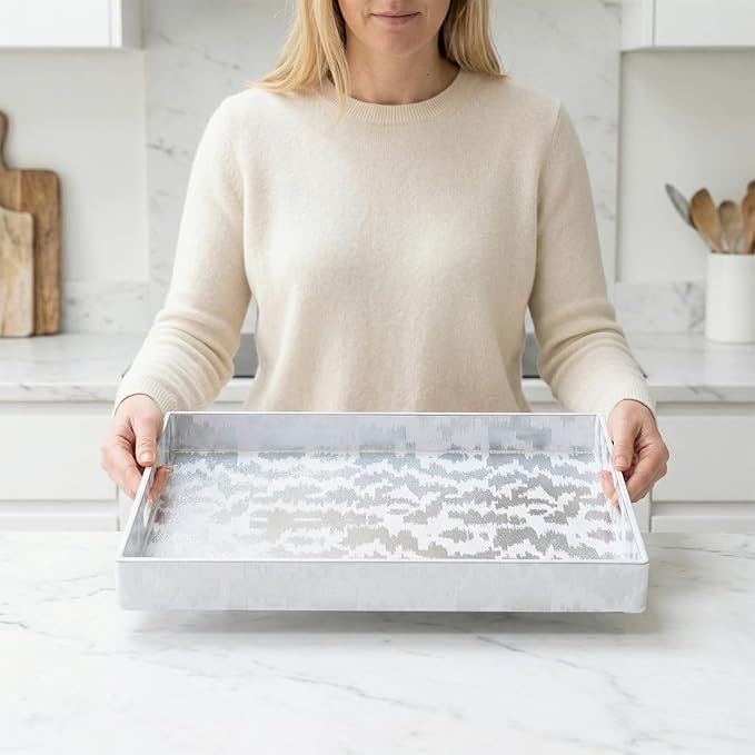 White & Silver Glitter Abstract Serving Tray - Image 6