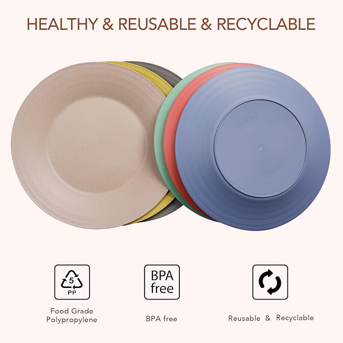 10inch/6pcs Dishwasher & Microwave Safe Wheat Straw Plates - Image 5