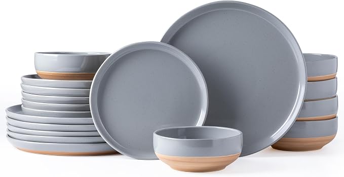 AmorArc Dinnerware Sets for 6, 18 Pieces Ceramic Plates and Bowls Set | Scratch by AmorArc