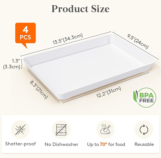 Lifewit 4 Pcs Serving Tray for Party Supplies, Reusable Plastic Food Serving - Image 2