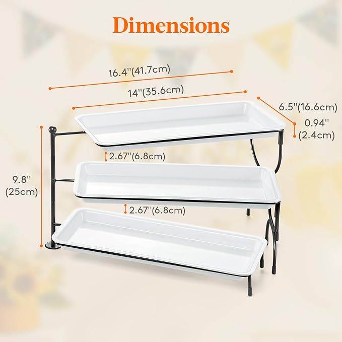Lifewit 3 Tier Serving Tray, 36 x 17 cm/14 x 6.5" White Plastic Tiered Food - Image 2
