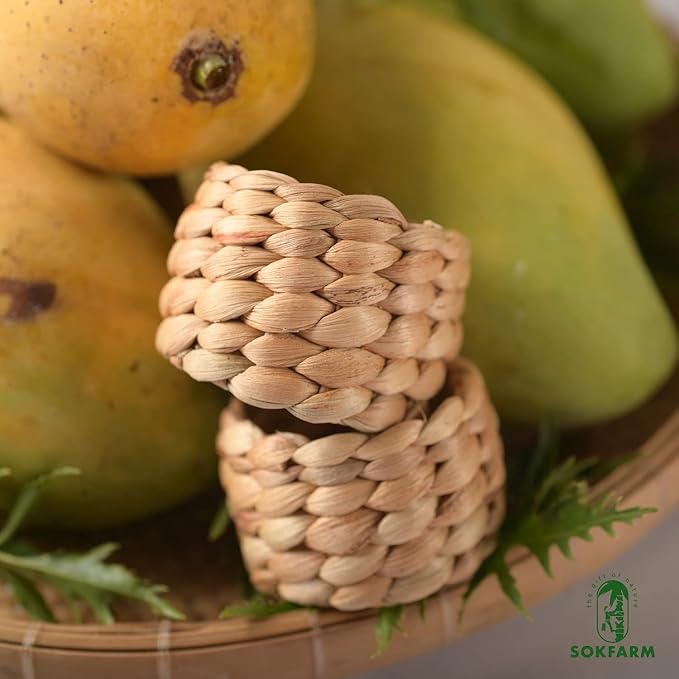 12 Pcs Round Woven Napkin Rings, Water Hyacinth Rattan Napkin Rings Set of 12 - Image 8