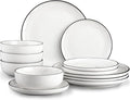Plates and Bowls Sets for 4, 12 Pieces Ceramic Dish set, Modern Design Plate by SOVEGLEE