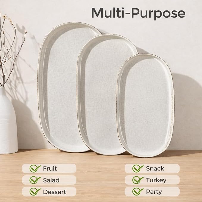AmorArc Ceramic Serving Platters, Reactive handcrafted Oval Plates - Image 2