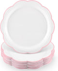 30 Pcs Pink and White Paper Plates, 9 Inch White Plates by NatNarr