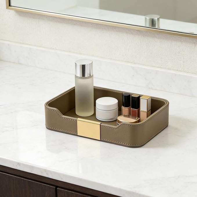 Luxury Leather Valet Tray Desktop Storage Organizer, Bedside Vanity Catchall - Image 4