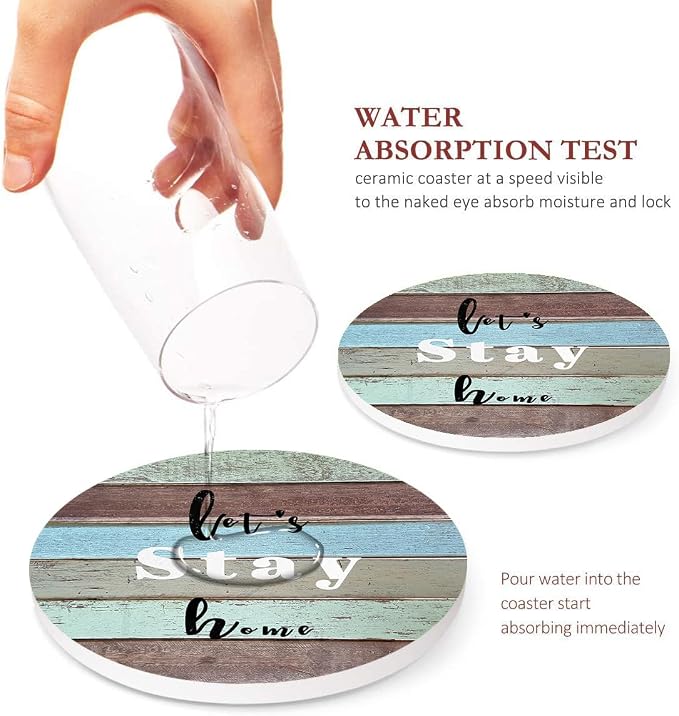 Coasters for Drinks, Ceramic Stone Wood Farmhouse | Absorbent Round Table Mat - Image 3