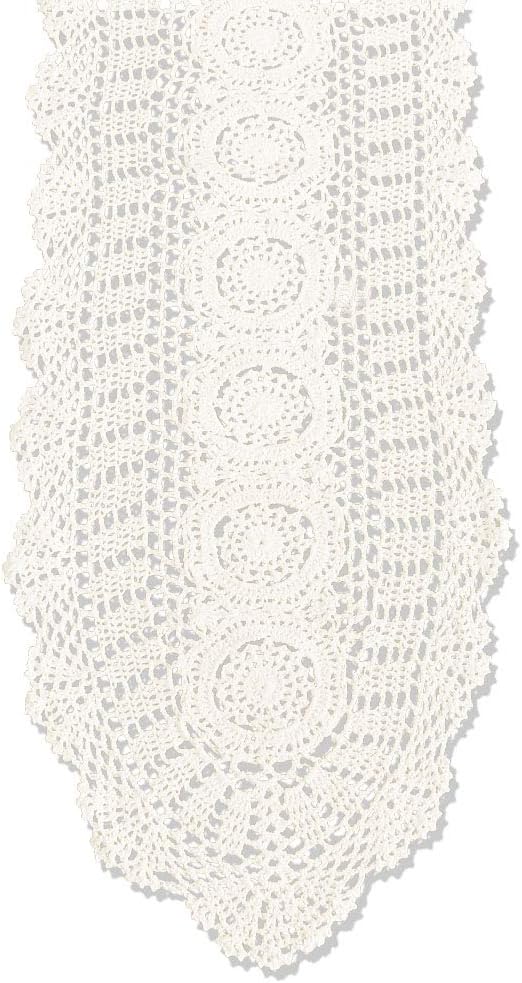 Cotton Handmade Crochet Lace Oval Table Runner Beige 12x48 Inch by KEPSWET