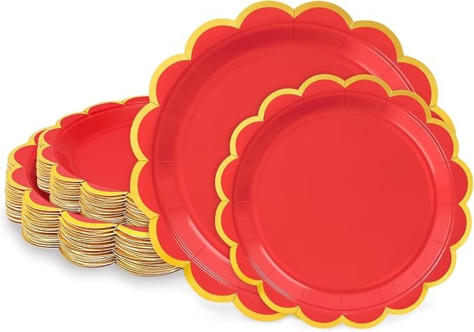 50 Pcs Red Paper Plates by LIKAJON