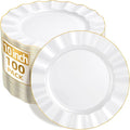 100PCS White Plastic Plates 10 Inch, Wavy Plates by Ciselure