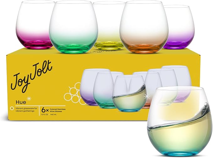 JoyJolt Hue Stemless Wine Glass Set, Large 15 oz Stemless Wine Glasses Set of 6 - Image 8