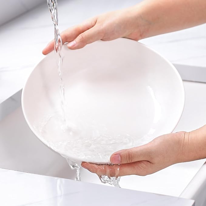 DOWAN 9.75" Pasta Bowls Set of 4, Large Shallow White Ceramic Salad Bowls - Image 5