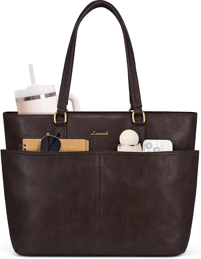 LOVEVOOK Work Tote Bag for Women, Retro Leather 17.3 Inch Laptop Bag by LOVEVOOK