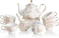 Sweejar Porcelain Tea Set Vintage Floral, British Relief Gold Rim Teapot Cup by Sweejarco1949