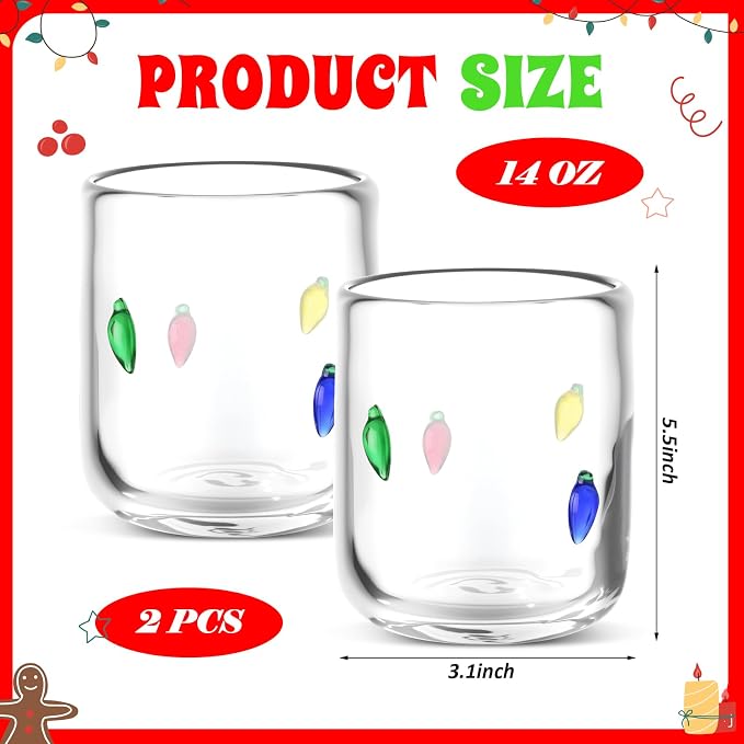 SiliFine 2 PCS Christmas Bulbs Icon Juice Glasses - 14oz Colorful Bulbs - Image 3
