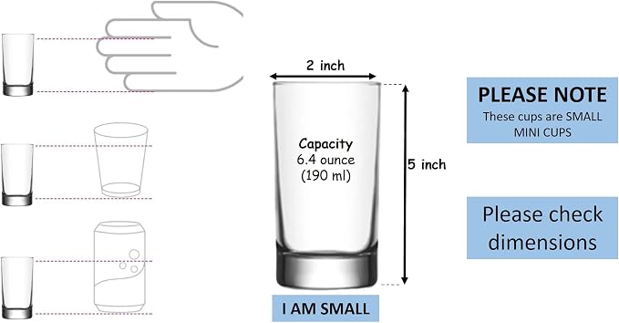 BOHEM'S Small Juice Glasses, Mini Clear Glass Cups Tumblers, Drinking Glassware - Image 4