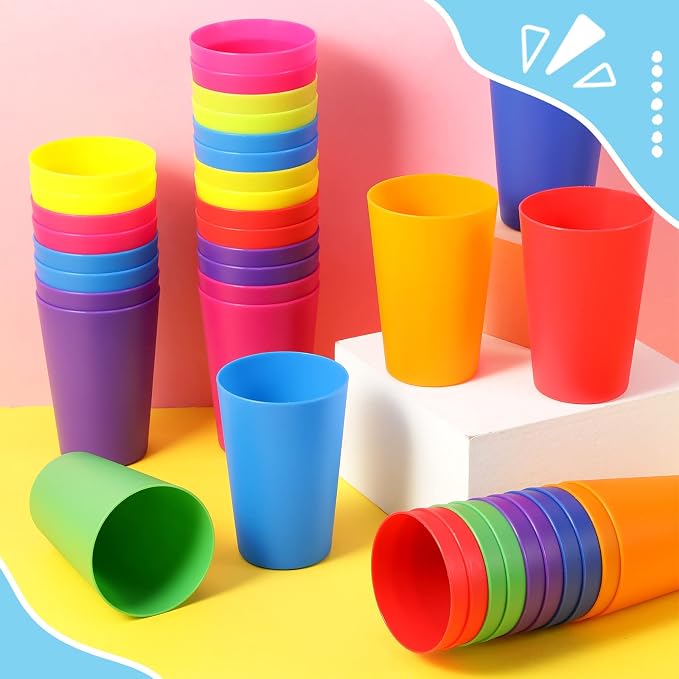 Potchen 54 Pieces Kids Plastic Cups 8.5 oz Reusable Drinking Cups Stackable - Image 4