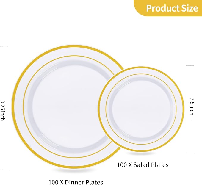 200PCS Gold Plastic Plates, Heavy Duty Disposable Gold Plates - Image 4