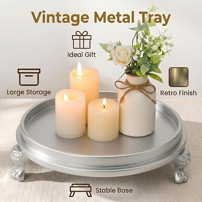 Matte Silver Decorative Tray, 11.8 Inch Round Tray - Image 3