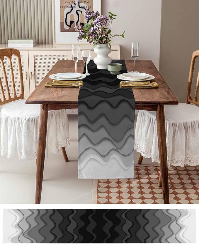 Grey Ocean Table Runners 120 Inches Long, Cotton Linen Fabric Table Runner - Image 6