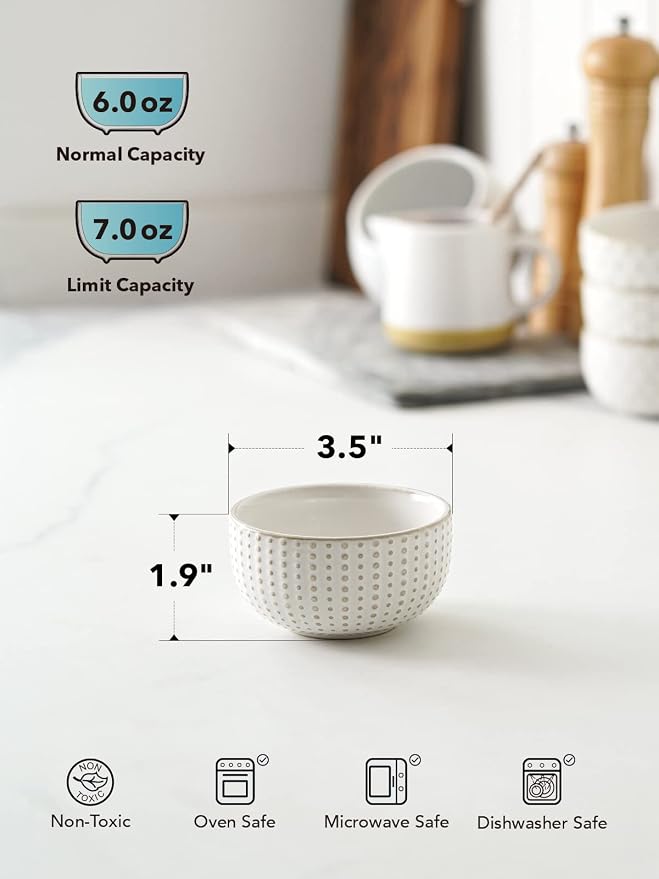 LE TAUCI 3.5 Inch Small Bowls, TINY Embossed Ceramic Dip Bowls, Sauce Dishes - Image 5
