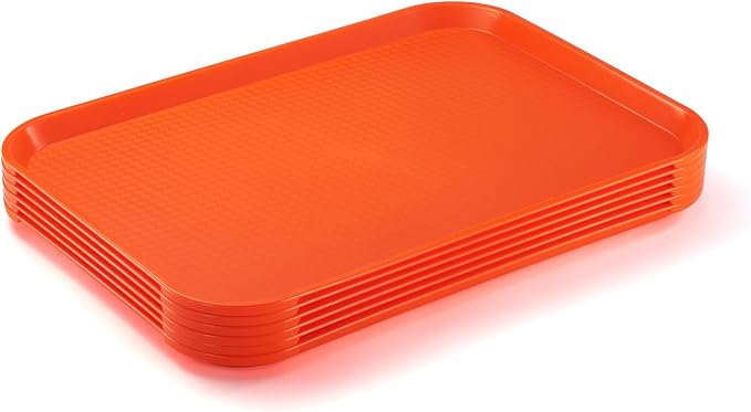 Fast Food Trays Bulk 6 Pack, 12 x 16 Inch Orange Plastic Lunch Tray, NSF by CURTA