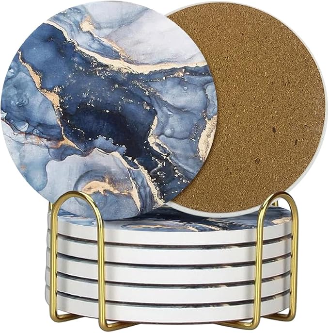 Ceramic Coasters Set of 6, Marble-Textured Design by YINBAOGE