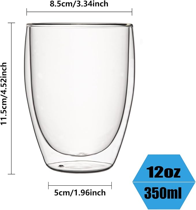 12oz Glass Coffee Mugs Set of 4, Double Walled Espresso Cups - Image 3