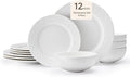 Dinnerware Sets for 4, 12-Piece plates and bowls sets, Matte Marble | Premium by KINGSTONE
