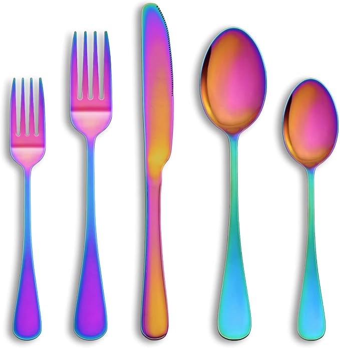 40 Pcs Rainbow Silverware Set Service by MUTNITT