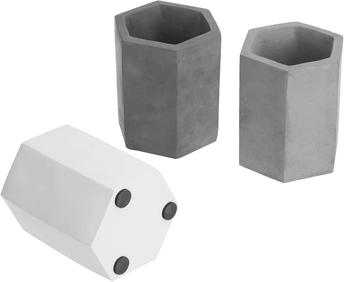 MyGift Set of 3 Cement Decorative Hexagon Multi-Colored Desktop Pen Holder and - Image 5