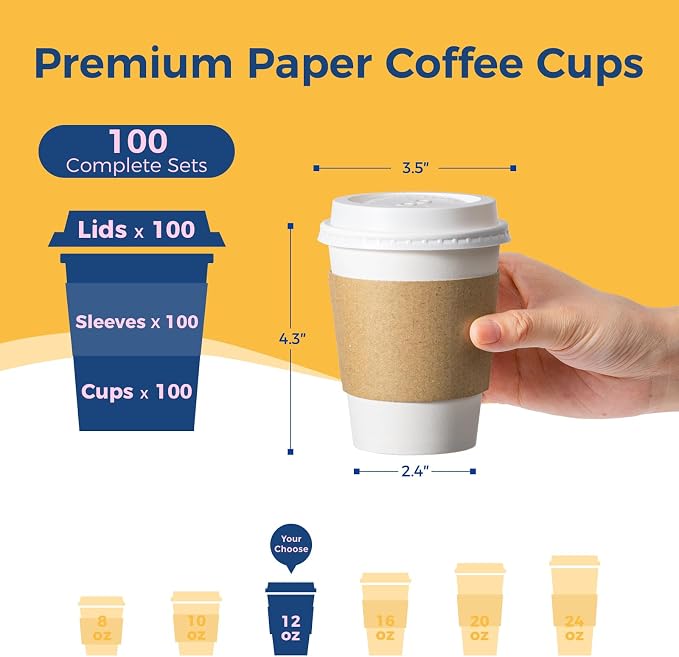 Fit Meal Prep 100 Pack 12 oz Disposable Coffee Cups - Image 2