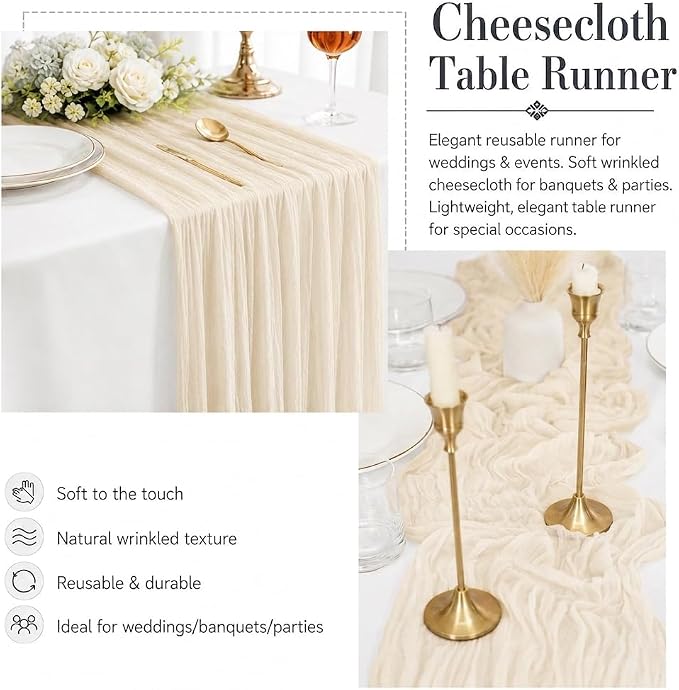 12 Pack Ivory Cheesecloth Table Runner 17x108 Inch Boho Rustic Semi Sheer Gauze - Image 5