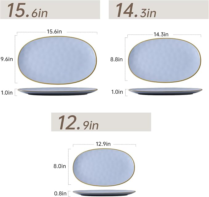 Ceramic Oval Serving Platter: 15.6/14.3/12.9 Inch Large Serving Dishes - Image 3