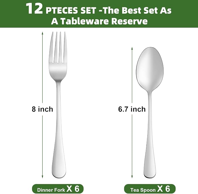 12 Pcs Forks and Spoons Silverware Set, Food Grade Stainless Steel Flatware - Image 2