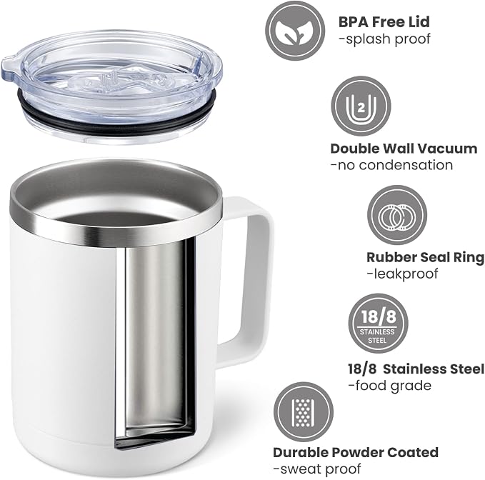MEWAY 12oz Coffee Mug With Handle 2 Pack Bulk, Stainless Steel Insulated Travel - Image 2