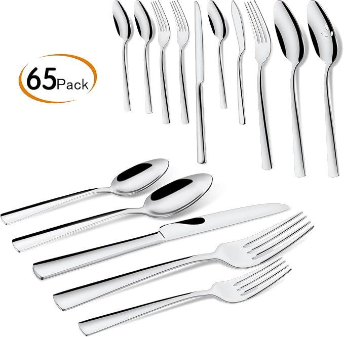 65 Piece Silverware Flatware Cutlery Set, Stainless Steel Fork Spoon Knife Sets - Image 7