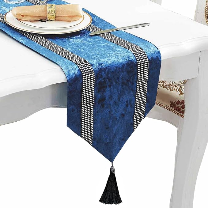 Fancy Blue Table Runner, Ombre Velvet, Modern Style by Jiino