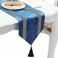 Fancy Blue Table Runner, Ombre Velvet, Double-Layer, by Jiino