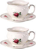 KAMMAK Tea Cups and Saucers Set of 2, 6.8 oz Porcelain Coffee Cups, 564N | by KAMMAK