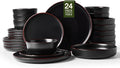 Famiware Mercury 24-Piece Stoneware Plates and Bowls, Matte Black | Dinnerware by Famiware