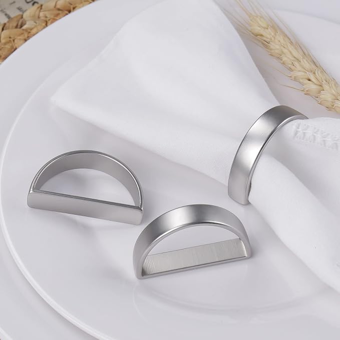 Cuff Brushed Silver Napkin Rings Set of 4, Modernist Napkin Ring Holder - Image 5