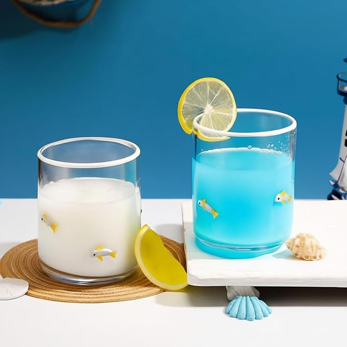 SiliFine 2 Pcs Gray Fish Icon Juice Glasses - 14oz Fish Stemless Wine Drinking - Image 2