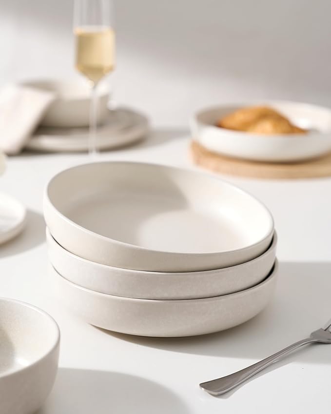 famiware Milkyway 33 oz Pasta Bowls Set of 4, Matte White | Double Reactive - Image 6