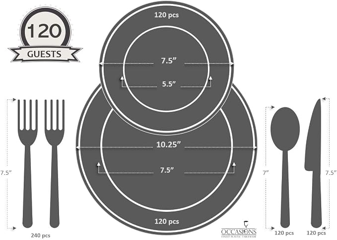 " OCCASIONS " 960 Pieces set-Vintage Wedding Party Disposable Plastic Plates & - Image 8