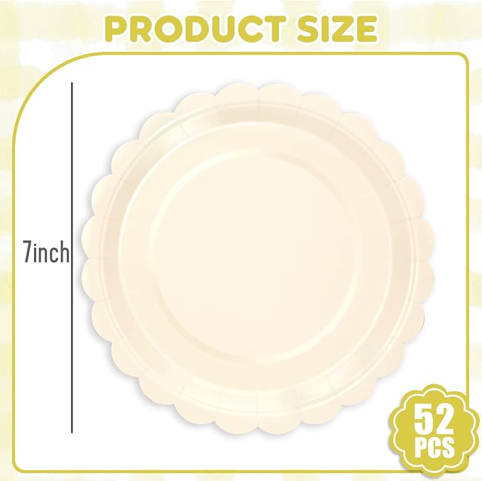 52 Pcs Beige Paper Plates 7 Inch Scalloped Dessert Plates - Image 2