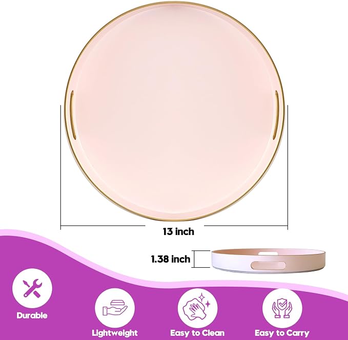 Gifturbo Matte Pink Decorative Serving Tray, Round Serving Trays - Image 2