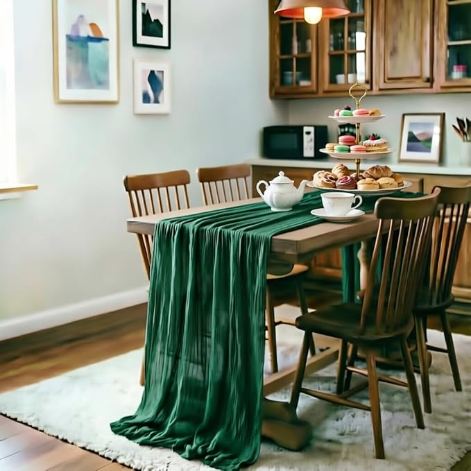Emerald Green Cheesecloth Table Runner 120 Inches 4 Pack Gauze Table Runner | - Image 3